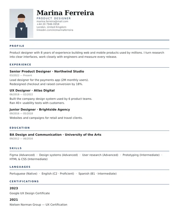Classic resume template — PDF example
