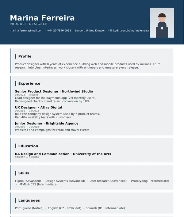 Corporate resume template — PDF example