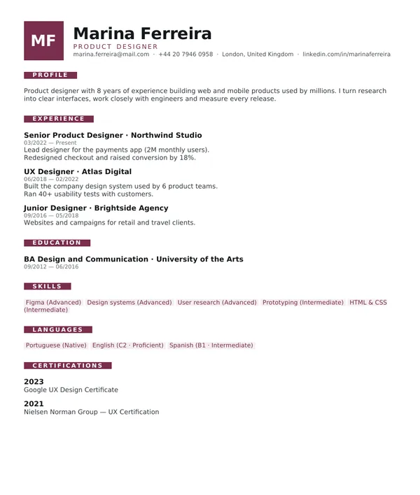 Creative resume template — PDF example