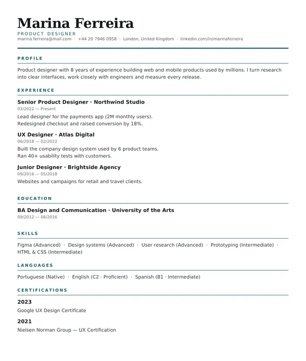 Editorial resume template — PDF example