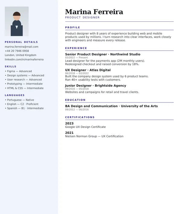 Column resume template — PDF example