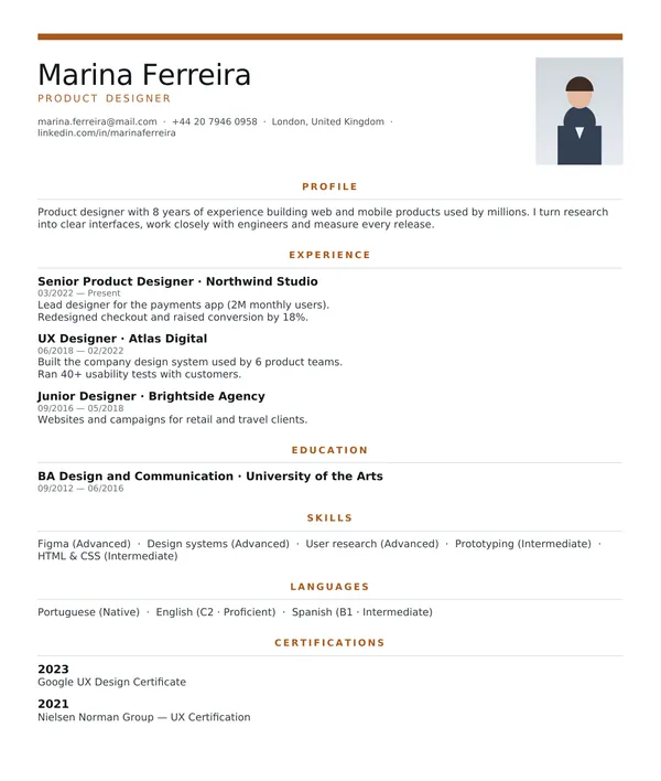 Nordic resume template — PDF example